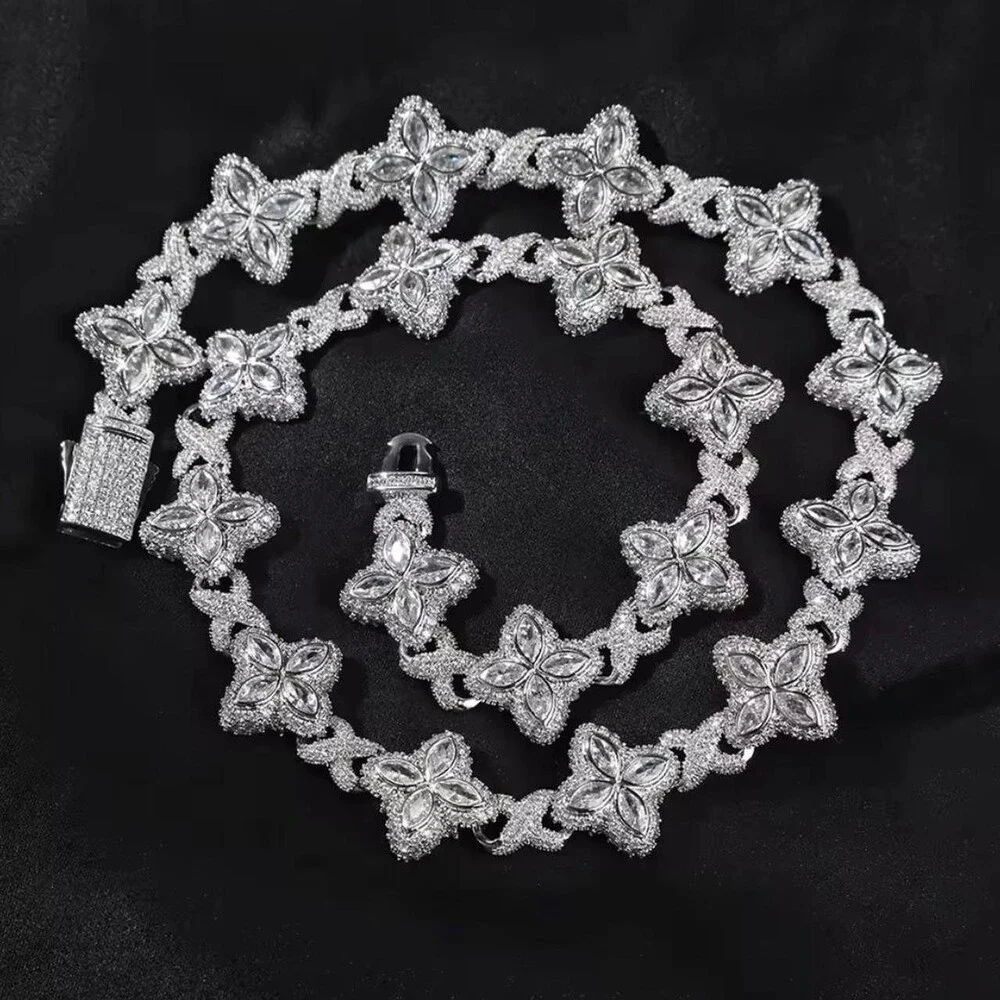 Silver Men Clover Chain Necklace 20inch